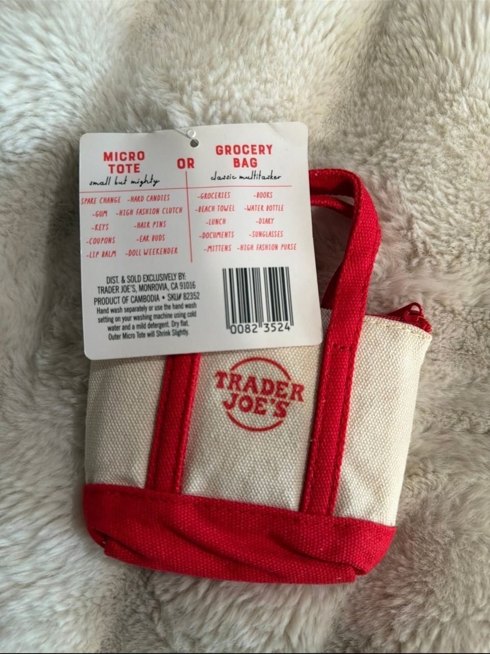 NWT Trader Joe’s Red Canvas Micro Tote with Grocery Bag - Picture 2 of 2